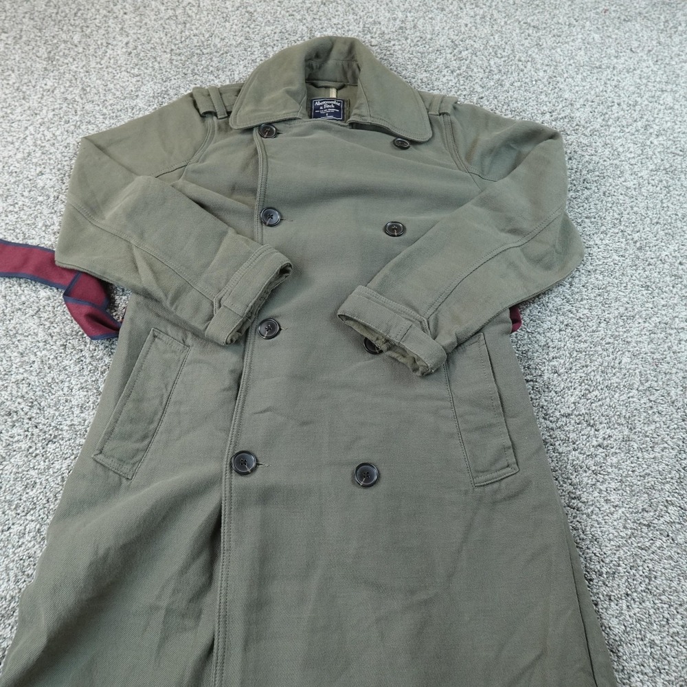 Abercrombie Fitch Jacket Mens S Green Long Trench Coat Parka Belted Military Y2K